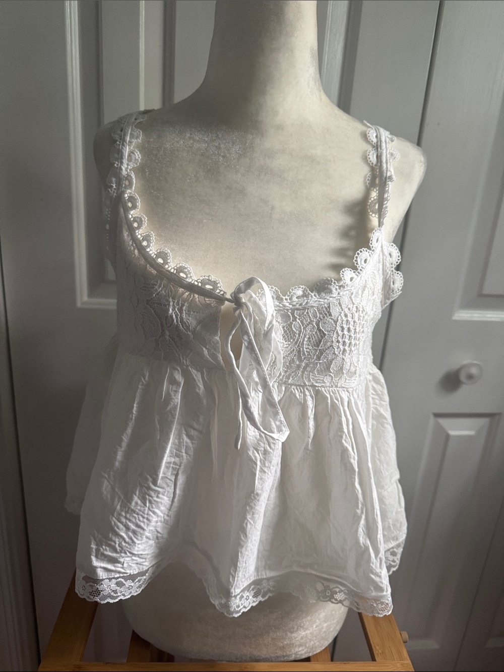 White Lace-Trim Cotton Babydoll Tank Top